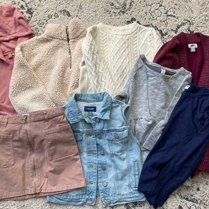 Girls Spring Bundle XS; Shirts, Skirt, Cardigan, knit Sweater, Vest